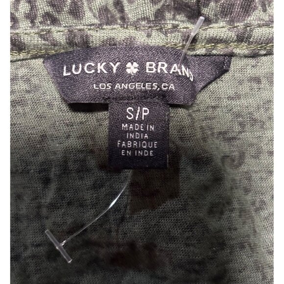 Lucky Brand Green Leopard Print V-Neck Top Womens Small Lightweight Sheer - Picture 5 of 8